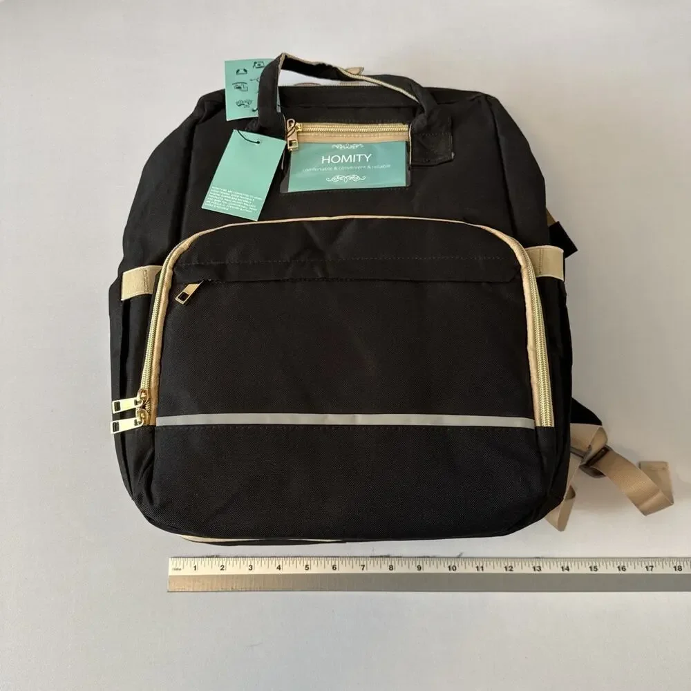 New Homity HM18-G Diaper Bag 3-in-1 Backpack Folding Crib Changing Station Black